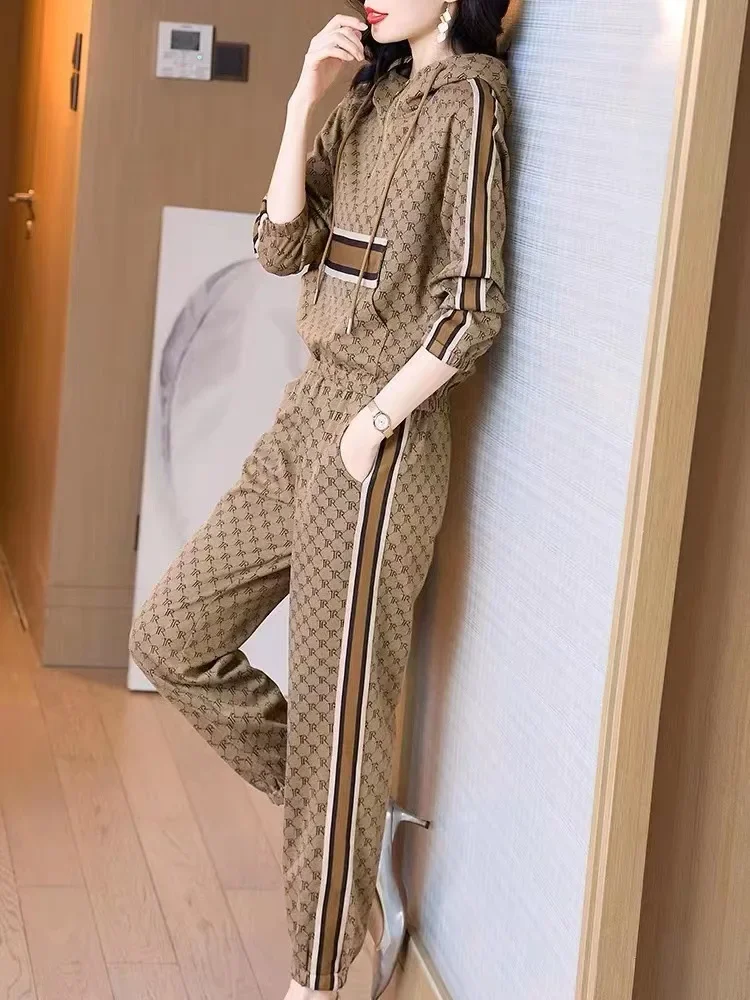 ملابس رياضية عصرية غير رسمية مجموعة ربيع الخريف فضفاضة كبيرة الحجم الملابس النسائية العصرية البلوز السراويل قطعتين البدلة