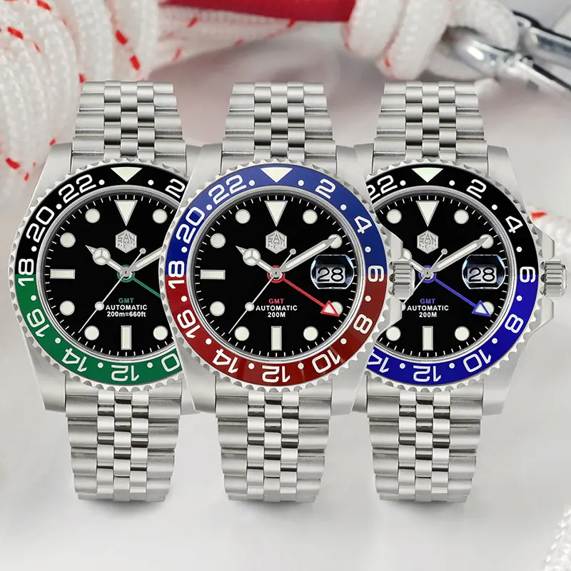 

San Martin Top Brand Luxury GMT Men Watch BGW9 Luminous Bidirectional Bezel Sapphire 20Bar Diver Automatic Mechanical Relojes