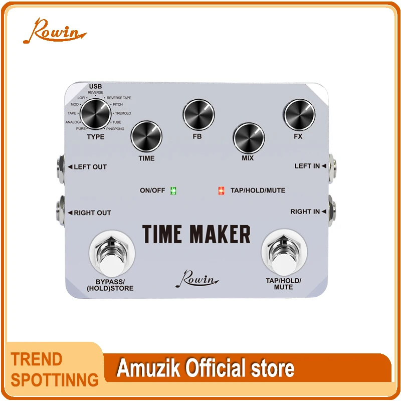 

Rowin Guitar Time Maker Digital Pedal Ultra Delay Effect Pedals For Electric Guitars 11 Types Delay With Tap Tempo Function