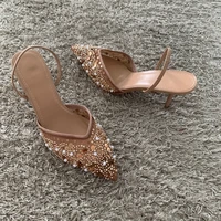 Luxury Fashion Bling String Bead Mesh High Heels Women Sexy Pointed Toe Breathable Heeled Sandals Elegant Slingbacks Women Pumps - Image 2