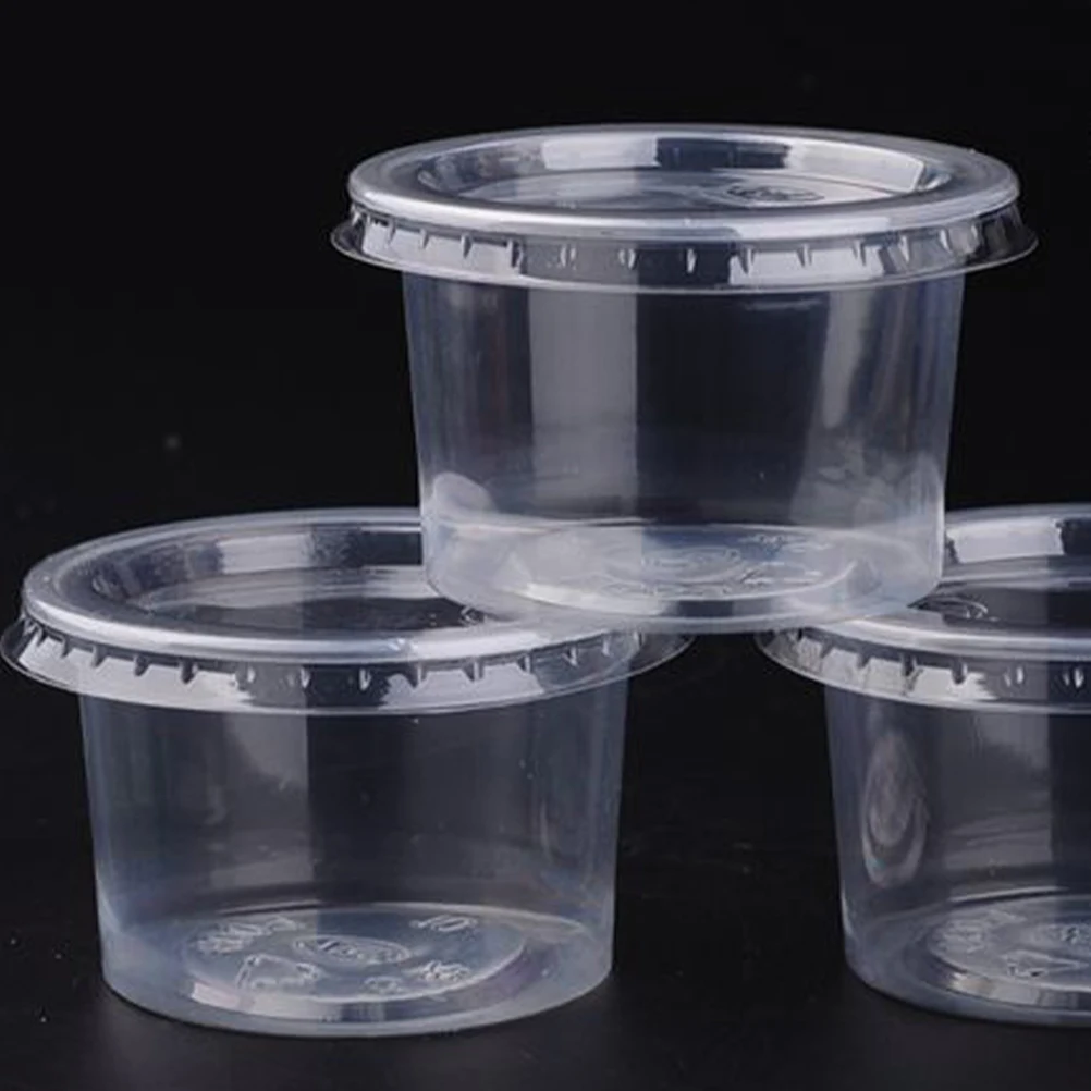 Disposable Plastic Container Portion Cups Bowls with Lids 100PCS for Mousses Sauce Jelly Yogurt shop Ice cream