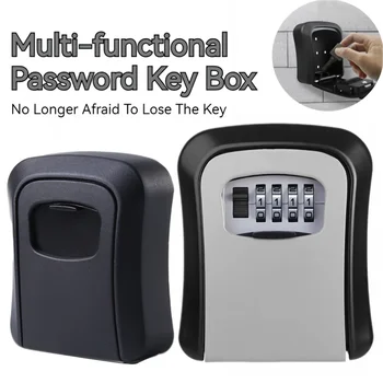 Wall Mount Key Lock Box 4 Digit Password Code Security Lock No Key for Home Office Key Safe Secret Storage Box Organizer 1