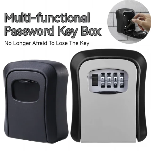 Wall Mount Key Lock Box 4 Digit Password Code Security Lock No Key for Home Office Key Safe Secret Storage Box Organizer 1