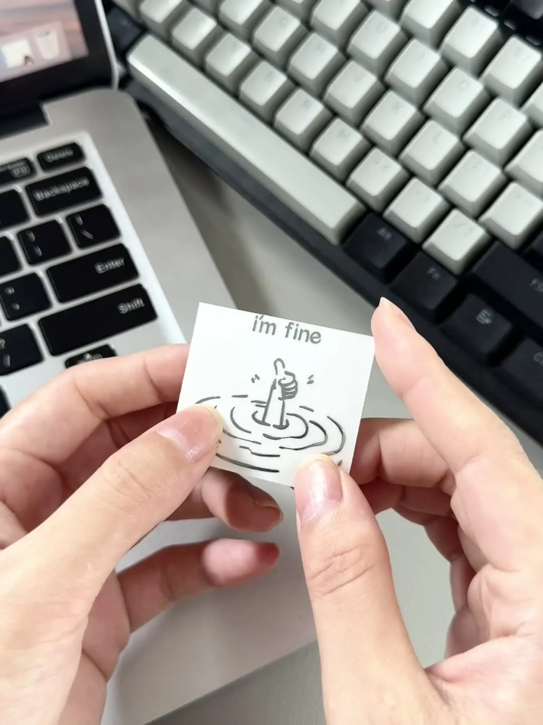 Humorous I'M Fine High-Gloss Stickers - Personalized Sarcastic Decals for Laptops and DIY Tech Accessories