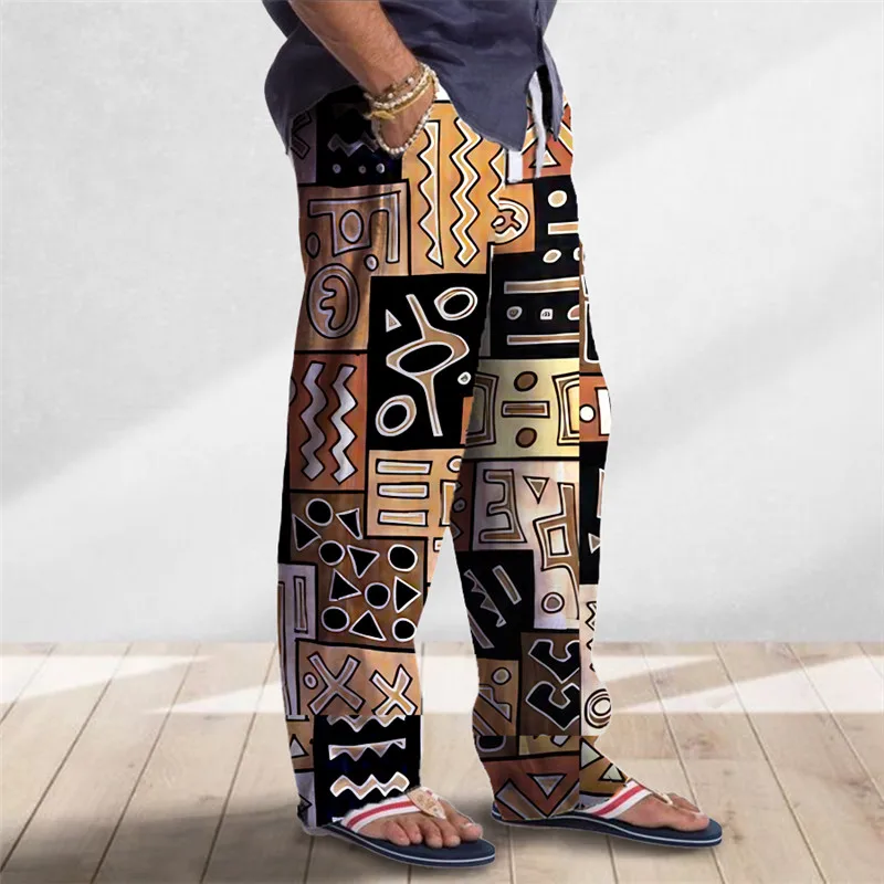 Men's And Women's Pants Summer pants Beach Pants Stretch Waist 3D Printed Color Block Geometric Pattern Graphic print Comfortabl 4