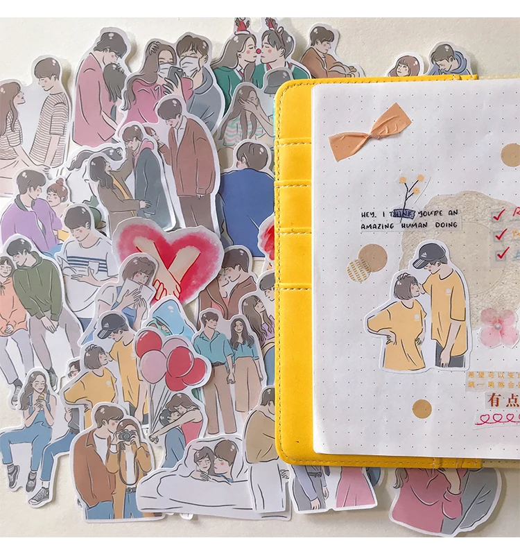 Stickers 42pcs Cute Couple Stickers Hand-painted Characters Boys and Girls Love Album Diy Decoration Diary Computer Mobile Phone