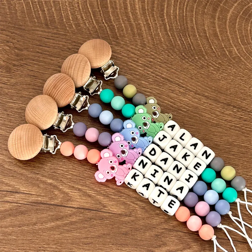 Personalized Name Pacifier Chain with Colorful Beads & Koala Charms