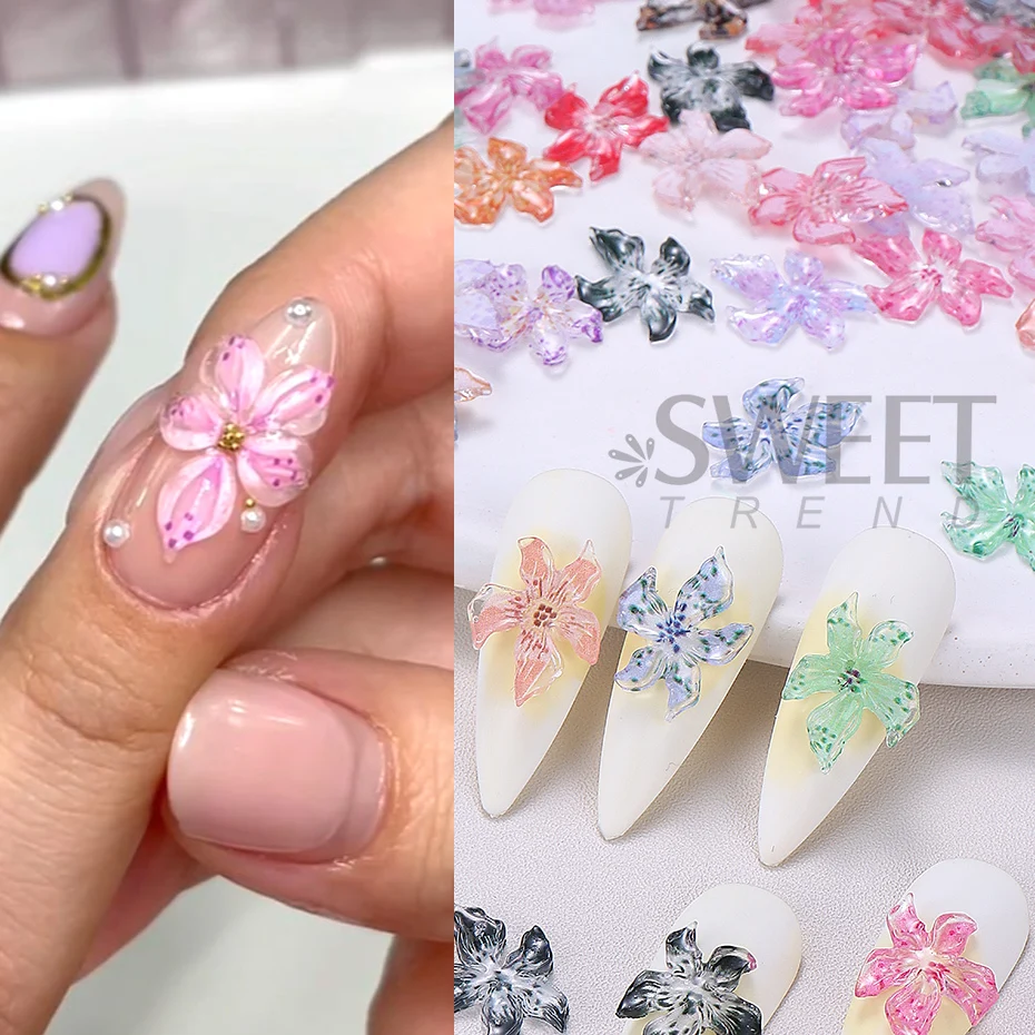 20/50/100pcs 3D Colorful Hibiscus Flower Nail Decoration Summer Carved Flowers Nail Art Charm Ornaments DIY Jewelry Accessories