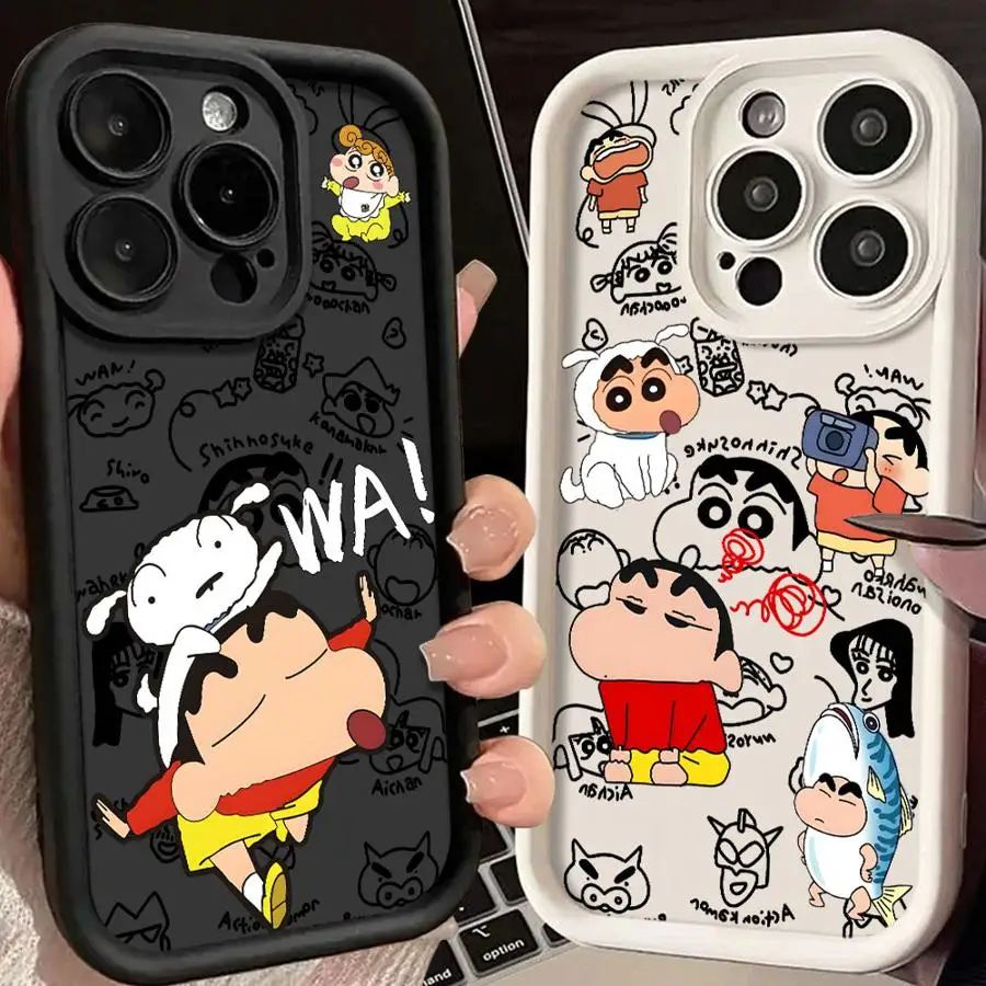 Coque de téléphone pour iPhone 17 Pro Max 16 11 15 Plus 14 17Pro Air 12 Pro 13 Shark Crayon Shin Chan