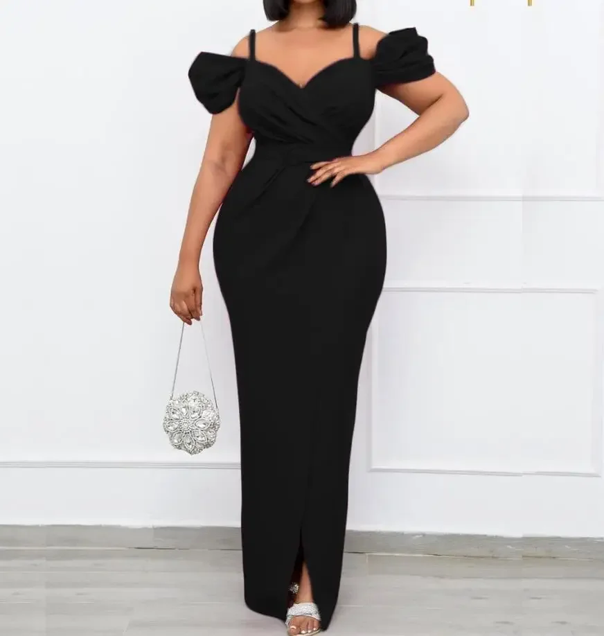 

Sexy Off Shoulder Slim Waist Office Lady Long Maxi Dresses for Women Summer Evening Party Dinner Dress Robes Elegant Vestidos