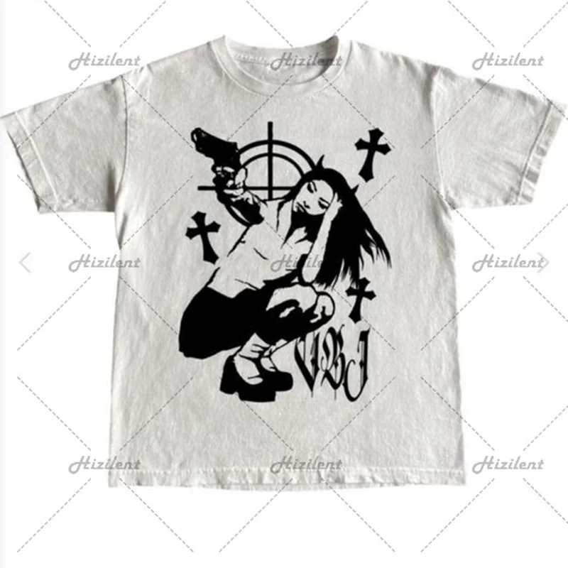 

Кроп-топ унисекс с коротким рукавом, белая Повседневная футболка с графическим принтом, свободного покроя, в стиле панк, эмо, y2k, лето
