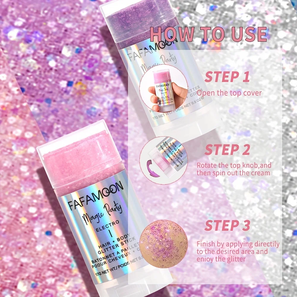 Body Glitter Stick, Singer Music Rave Festival, Rotating Mermaid Face Glitter Stick, Holographic Glitter for Face/Body/Hair/Eye 6