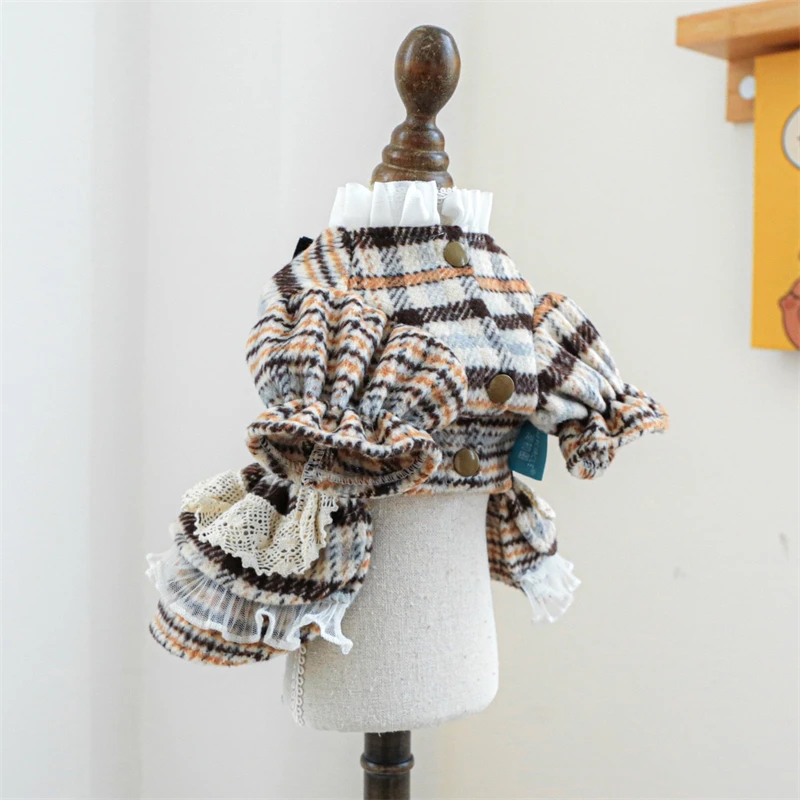 High Collar Small Dog & Cats Clothes Plaid Woolen - PeticaDeals