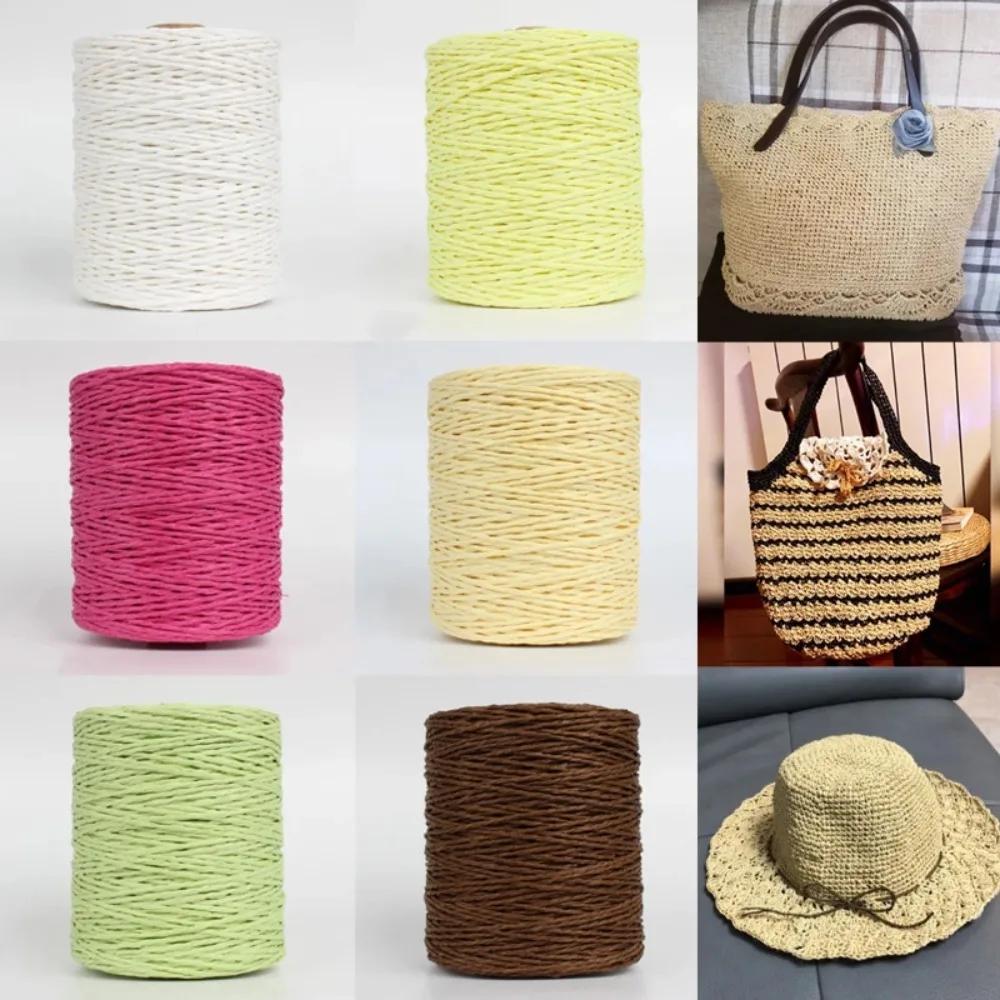 280-300m/Roll New DIY Raffia Straw Yarn Hand Knit Natural Colorful Threads Hand Knit Crochet Crocheting Paper Threads