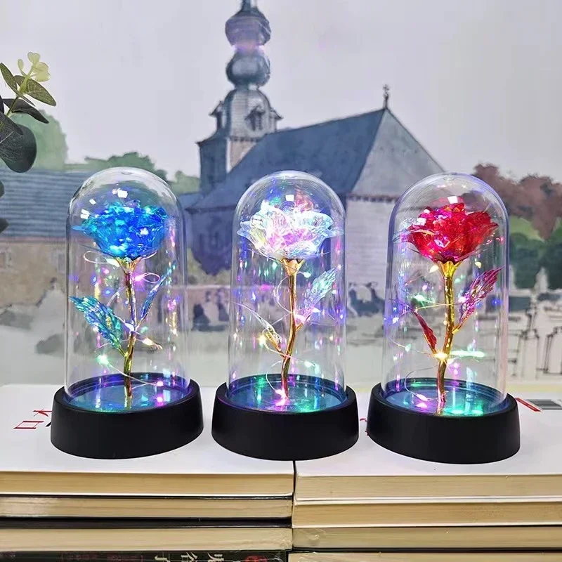 Artificial Rose Flowers LED Light Eternal Rose Foil Flower Valentines Day Gift Wedding Party Decor Christmas Decoration