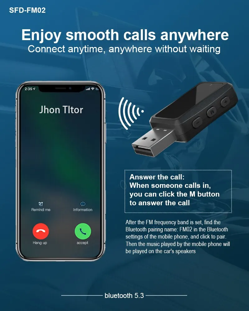 Car Bluetooth 5.3 Transmitter Receiver Handsfree Call Mini USB Power Car Kit Auto Stereo Wireless Audio Adapter For Fm Radio bluetooth adapter bluetooth audio receiver bluetooth transceiver adapter audio adapter bluetooth aux adaptor