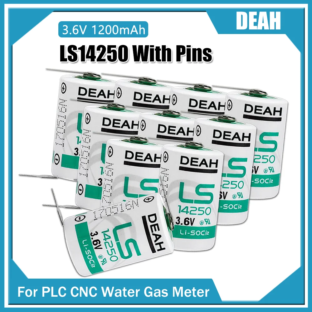 10PCS New LS14250 14250 1/2AA 3.6V Lithium Battery With Pins For PLC ...