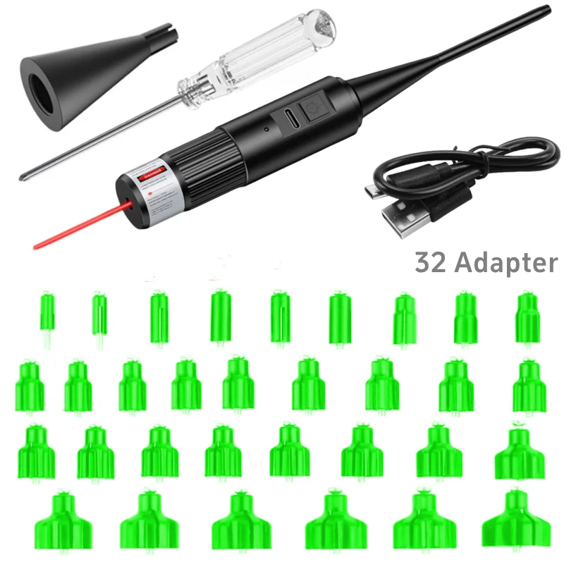Green/Red Laser Calibrator with 32+30 Adapter Laser Bore Sight Kit for .177 to 12GA Caliber