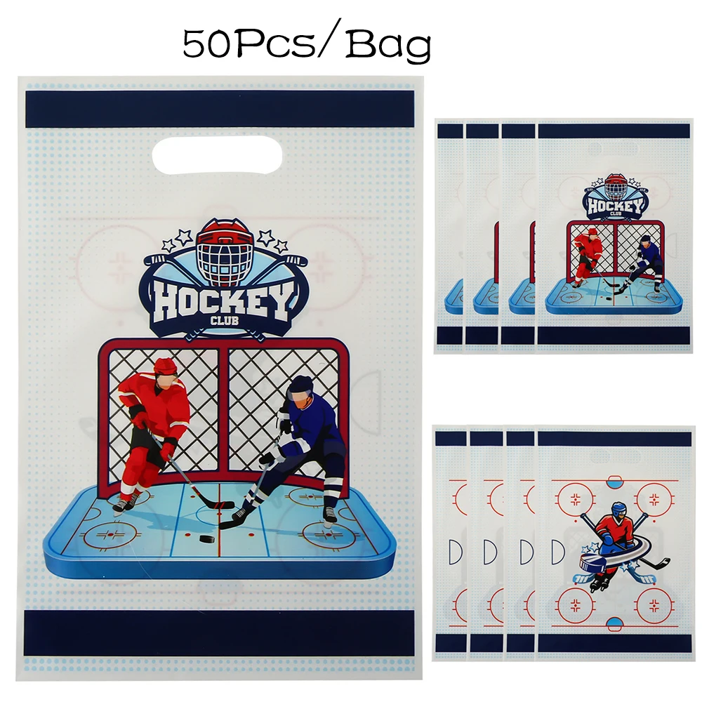 50 Stücke Sport Eishockey Thema OPP Geschenkverpackung Tasche Süßigkeiten Kuchen Beutel Tasche für Kinder Jungen Geburtstag Baby Shower Party Dekoration