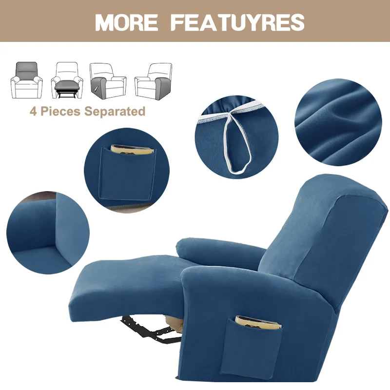 1 Seater Stretch Velvet Recliner Sofa Cover  Armchair Covers Elastic Single Sofa Slipcovers for Living Room Solid Color 4
