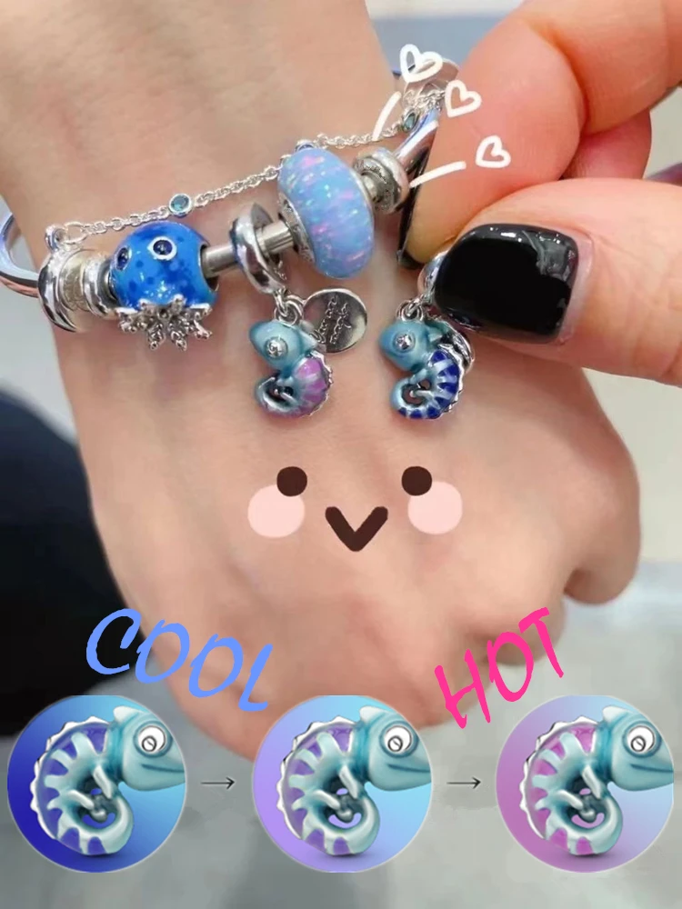 Color-changing Chameleon Dangle Charm Silver Colors Fit Pandora Charms Silver 925 Original Bracelet for Jewelry Making