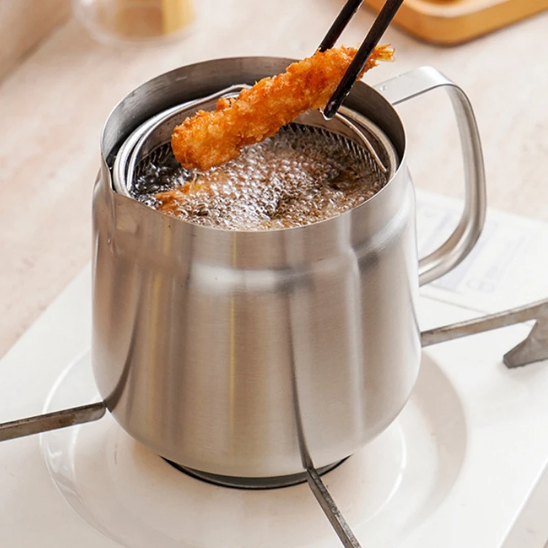 A82I-Oil Pot, Oil Pot Stainless Steel Large Capacity Oil Fryer And Filter Cup Combo Versatile Filter For Kitchen