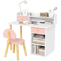 Aiyaplay Ensemble de bureau pour enfants avec chaise Bureau pour enfants avec compartiment à tiroirs et étagères rose et blanc 1