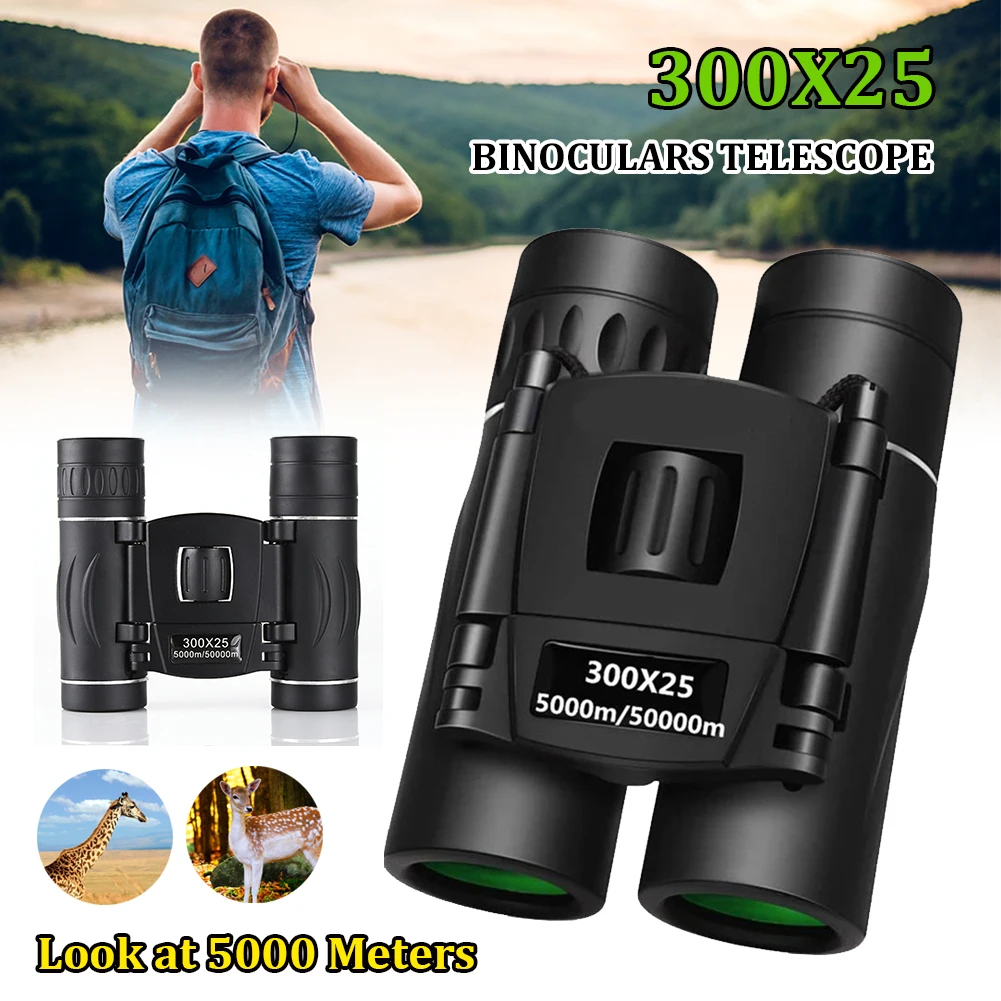 

300x25 HD Powerful Binoculars 5000M Long Range Folding Mini Telescope BAK4 FMC Optics For Hunting Sports Outdoor Camping Travel