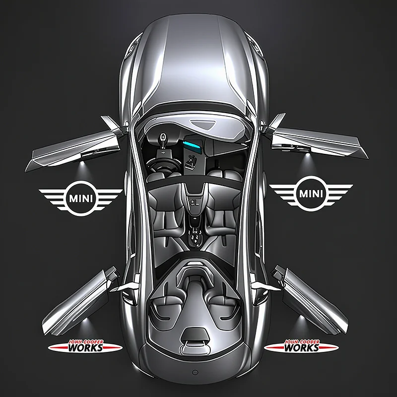 2 Stück Mini-Emblem Autotür-Willkommenslicht Zubehör für MINI Cooper S Works JCW R55 R56 R50 R53 R60 R61 F54 F55 F56 F57 F60 R57 – Detail 1