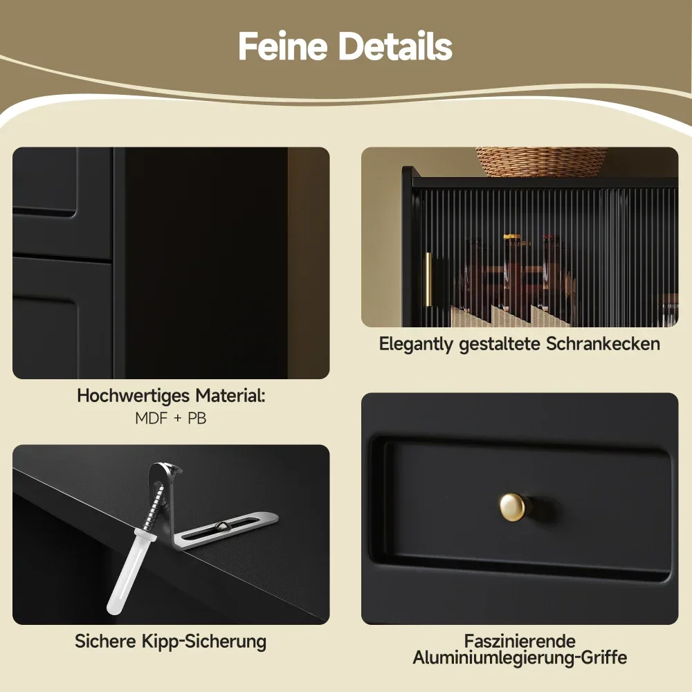 Küchenschrank, Herdplatte, Vitrine, Buffetschrank mit verstellbaren Regalen, Esszimmerschrank, Sideboard mit LED-Beleuchtung, Weiß – Detail 26