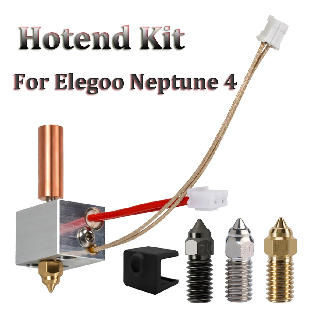 Upgraded Hotend Kit For Elegoo Neptune 4 3D Printer Bimetal Heatbreak Heat Block Nozzle Heating Rod Thermistor For Neptune 4