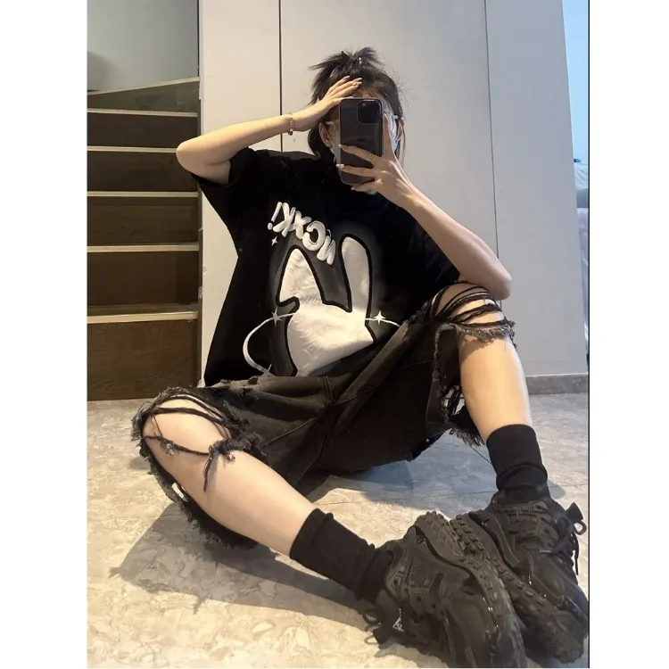 Vintage Black Denim Shorts 5