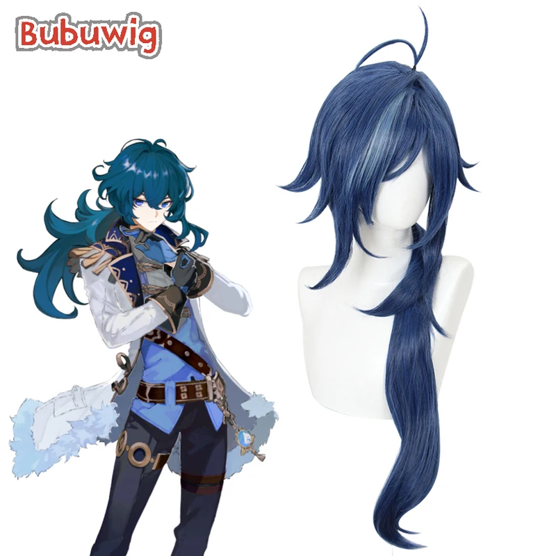 Bubuwig Synthetic Hair Genshin Impact Kaeya Cosplay Wig Men Halloween 80cm Long Straight Mixed Blue Party Wigs Heat Resistant anogol klee game genshin impact cosplay wig blonde double ponytail heat resistant synthetic anime wigs halloween party