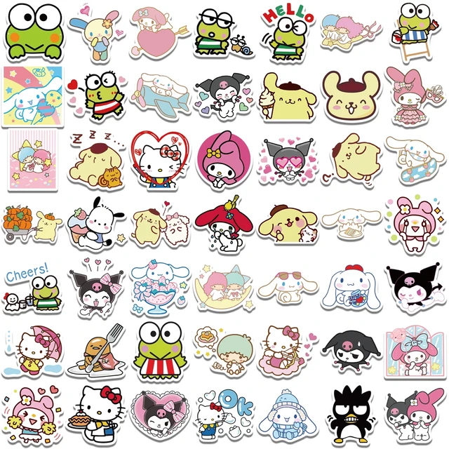 56pcs Mixed Cartoon Sanrio Stickers Cute Hello Kitty Cinnamoroll