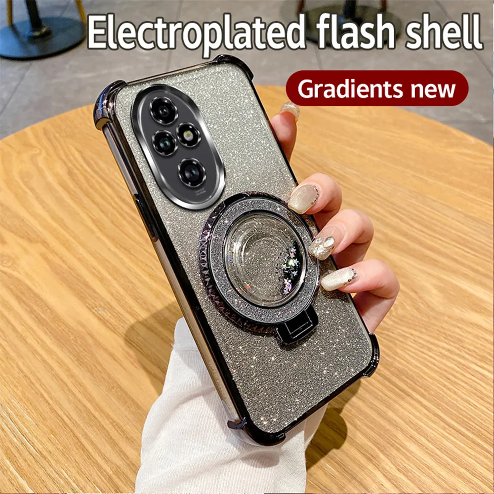 Magnetic Quicksand Gradient Glitter Phone Case with Shockproof Soft Silicone Stand
