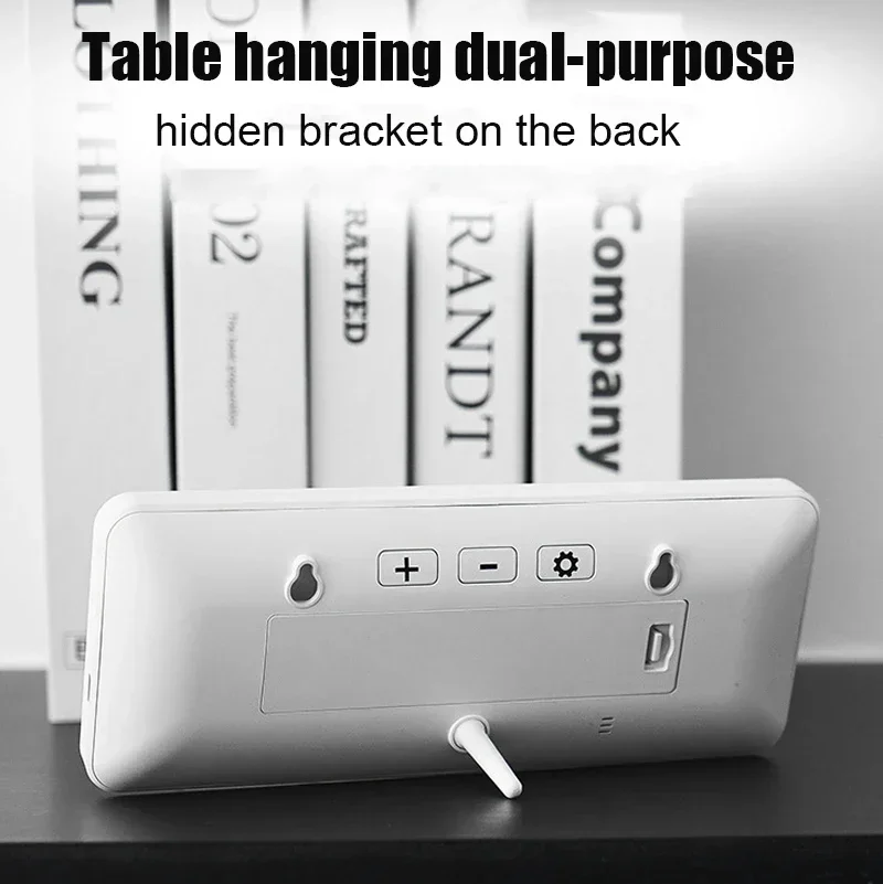 Sleek Digital Wall Clock with Multifunctional Display - White