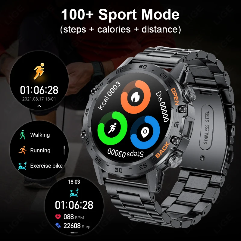 LIGE Original Men Smart Watch Bluetooth Call Fitness Clock Waterproof Sports Man Military Smartwatch For Xiaomi Android 2024