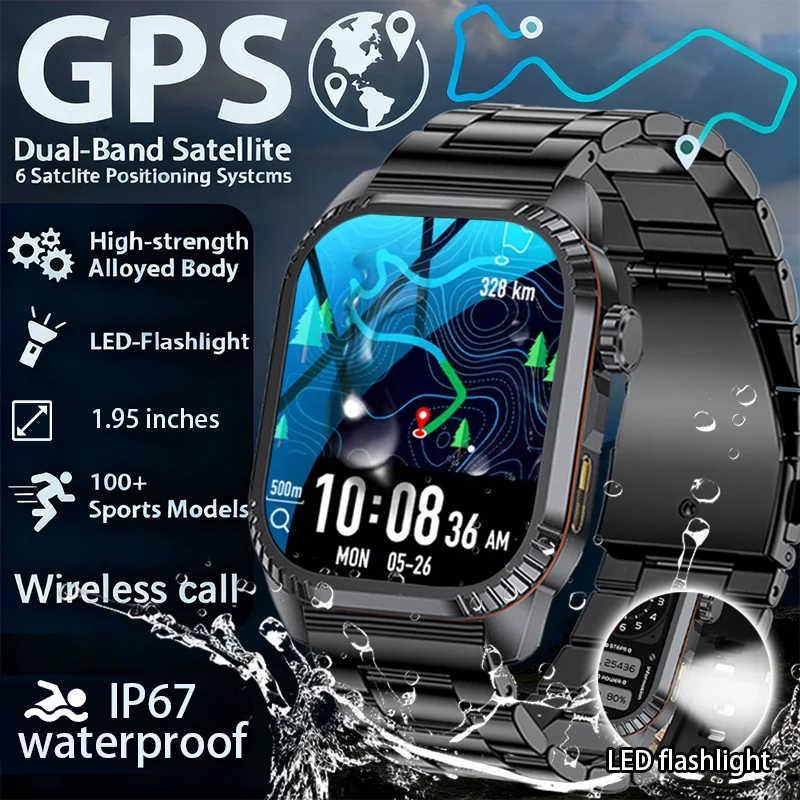 Ultra GPS Outdoors Military Smart Watch - 1.95 AMOLED Display, Compass, 10ATM Waterproof, Long-lasting Battery, Bluetooth Calling