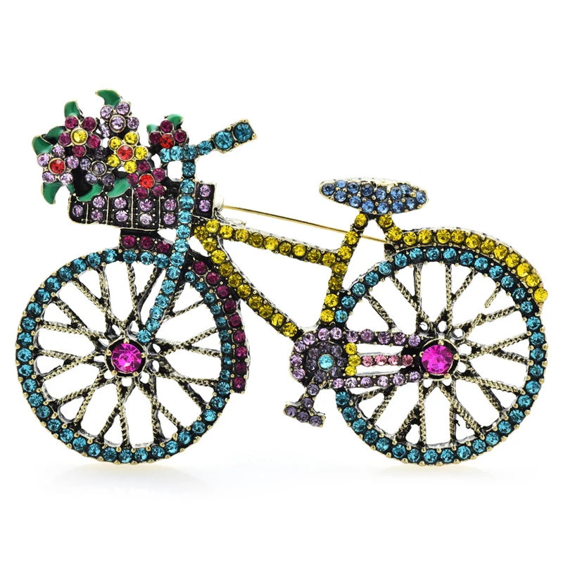 

Wuli&baby Shining Bicycle Brooches For Women Unisex 2-color Beautiful Taking Flowers Bike Brooch Pins Gifts