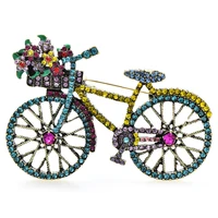 Wuli&baby Shining Bicycle Brooches For Women Unisex 2-color Beautiful Taking Flowers Bike Brooch Pins Gifts 1