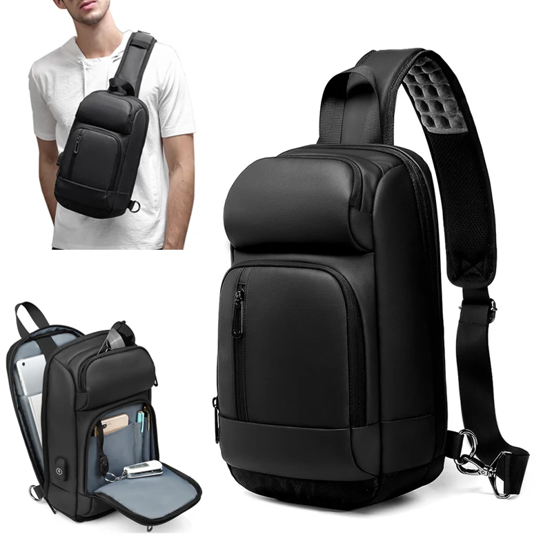 

Men's Cross Body Sling Chest Bags Waterproof Travel Outdoor Sports Shoulder Bag USB Laptop Crossbody Pack For Male Female Women