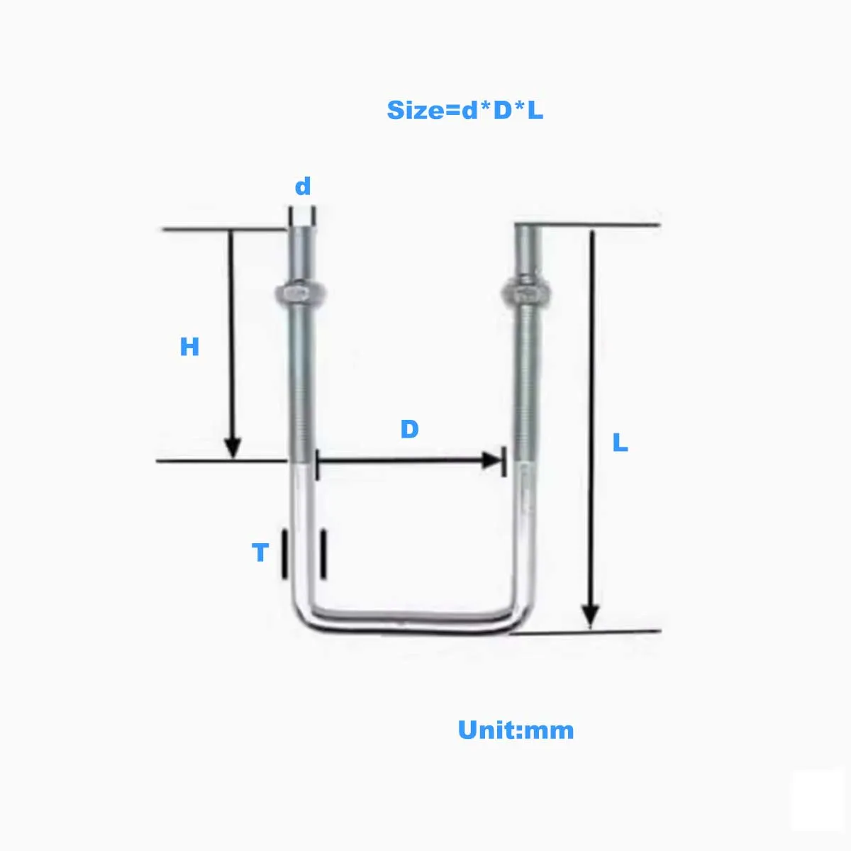국가 표준 아연 도금 사각 카드 볼트, 확장 U자형 승마 클램프, 고정 파이프 클램프 M6M8