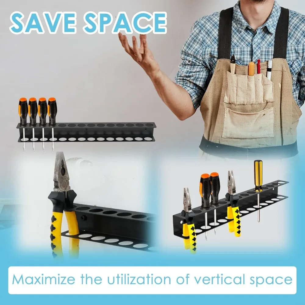 Pliers Holder Wall Mount Wall Mounted Tool, Screwdriver Organizer, 14 Holes Rustproof Screwdriver Rack, Pliers Organizer Storage