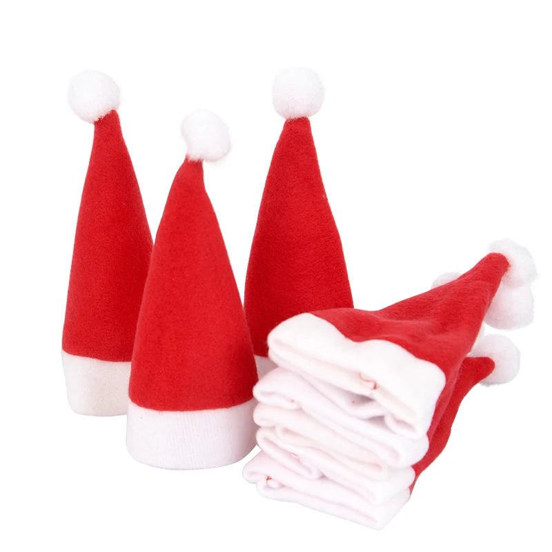 10pc Christmas Cutlery Bag Mini Santa Claus Hat Wine Bottle Caps Knives Forks Pocket Xmas Party Dinner Table Decor New Year