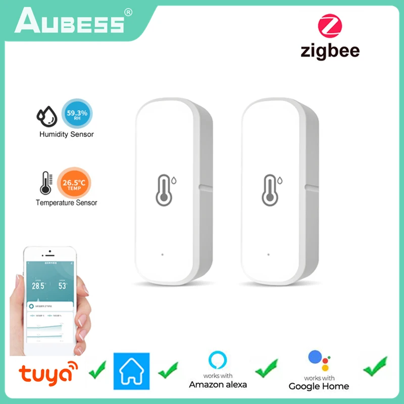 Tuya ZigBee Smart Temperature And Humidity Sensor Battery Powered Smart Home Voice Control Security Work With Alexa Google Home