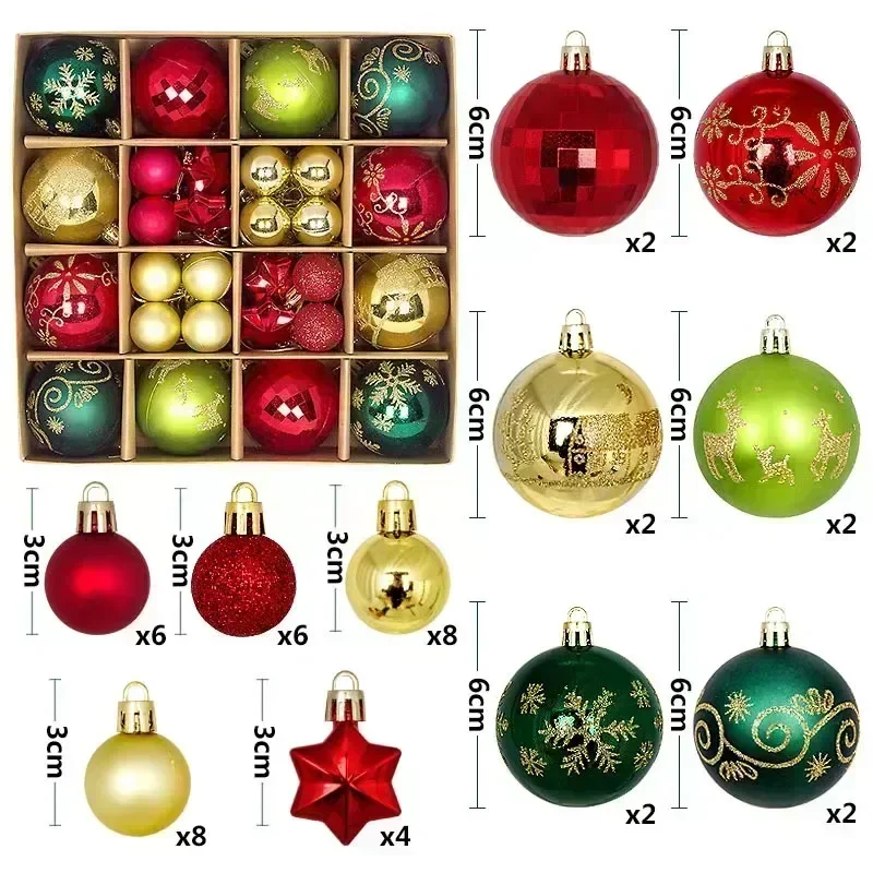 thumbnail image 1 of Bolas de árbol de Navidad de 6 cm y 3 cm, bolas navideñas grandes, bolas multicolores, adornos para árbol de Navidad, juego para fiestas en casa, 1 of 5