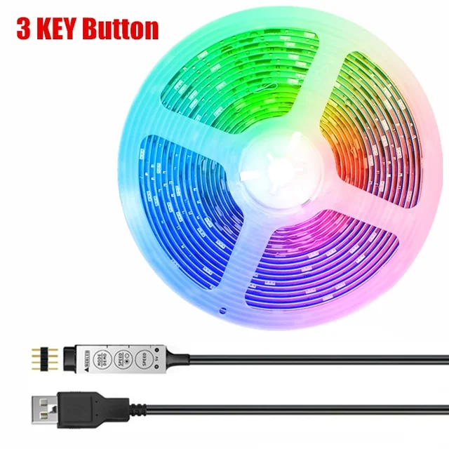 LED Strip Lights TV Background Lighting Colorful RGB 5050 USB 24keys Infrared Remote Long Distance Control Neon Light for Home USB 3keys