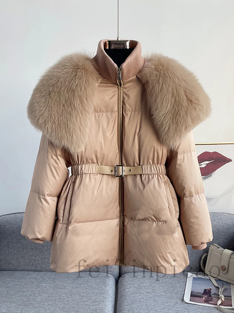 New 90% White Goose Down Jackets Thick With Big Real Natural Fox Fur Collar Puffer Jacket Winter Warm Coats