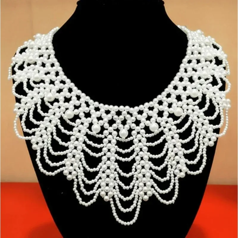 Pearl Beaded Lace Trim Collar Ribbons Women Necklace Jewelry For Clothes Wedding Dress Party Jewelry Lovers Chocker Necklaces