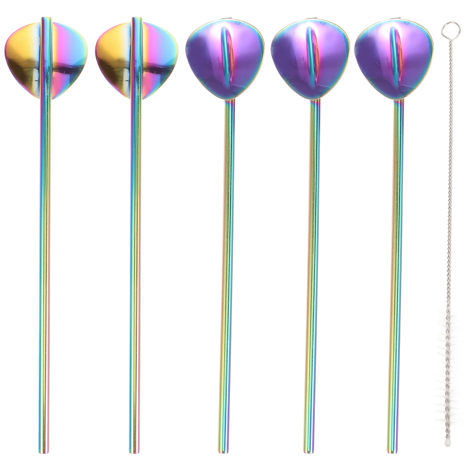 1 Set Stainless Steel Straws Stir Straws Coffee Stirrers Spoon Straw with Cleaning Brush steel straws drinking reusable